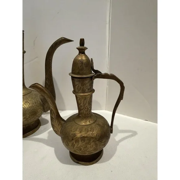 Lot of 3 Antique Brass Middle Eastern Dallah Coffee Tea Pots Turkish Kettle - Picture 9 of 14